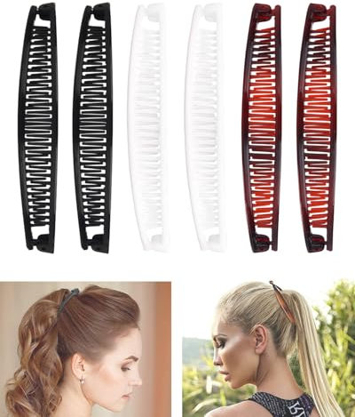 MYGLOAR Lot de 6 pinces à cheveux banane rétro, grandes, polyvalentes, pour femmes et filles (noir, blanc, marron)