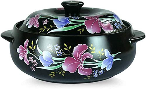 Faitout en céramique, cocotte, cocotte avec couvercle, ramequins en céramique avec couvercle, cocotte en céramique, motif de fleur, pot en terre cuite, pot à soupe avec couvercle, batterie de cuisine