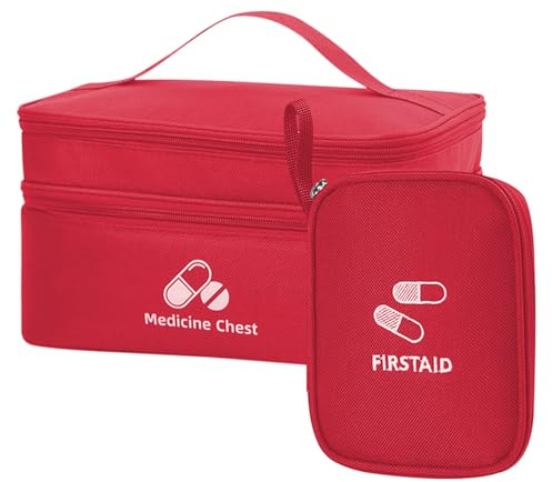 FYting Reiseapotheke Tasche,2 Stück Medikamententasche Reise Leer(L+S,Rot) | Wasserdichte Medizintasche aus Oxford-Stoff, Doppellagige Klassifizierte Erste-Hilfe-Set für Schule, Reisen, Camping