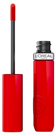 L'Oreal Paris Infallible Lacque Resistance Liquid Lipstick, 16HR Long Lasting Lip Makeup with Lacquer-Like Shine and Zero Transfer, 410, Rouge Poppy