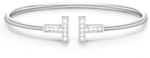 VIVILE Edles Zirkon Armreif Silber,Edelstahl Armband Damen,Buchstabe T Sterling Silber 925 Armbänder,Dupes,Ideal Geschenk für Frauen，Mode Schmuck