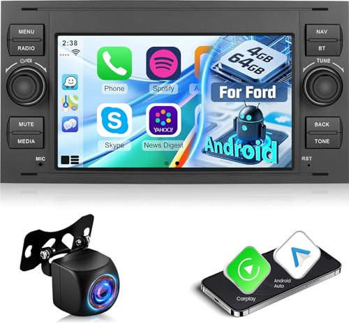 4+64G Android Car Radio for Ford Transit Fiesta Focus Galaxy Mondeo Fusion Kuga C-Max S-Max Connect with Wireless Carplay & Android Auto, Car Stereo with GPS, WiFi, EQ, Bluetooth 5.0, FM/RDS Radio