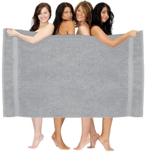 WovenWonder Superjumbo badlakan extra stor storlek (150 x 200 cm) XXXL enormt badlakan 100 % egyptisk bomull ultramjuk stor badhandduk 600-GSM mycket absorberande strandhanddukar (silver)