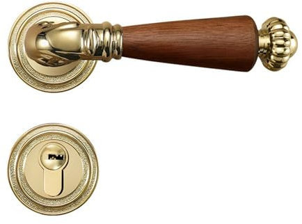 Serrure de porte de chambre à coucher intérieure en noyer américain, porte de chambre rétro, poignée de porte de salle de bain en bois, serrure magnétique silencieuse fendue(【72f034】brightgold-72magne