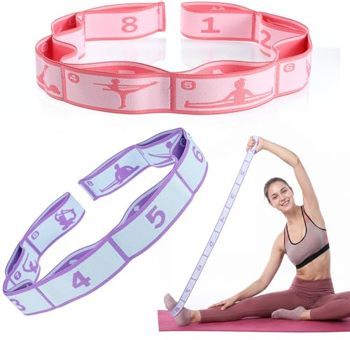 HJZHII 2 Stück Elastisches Yoga Stretching Band mit 8 Schleifen