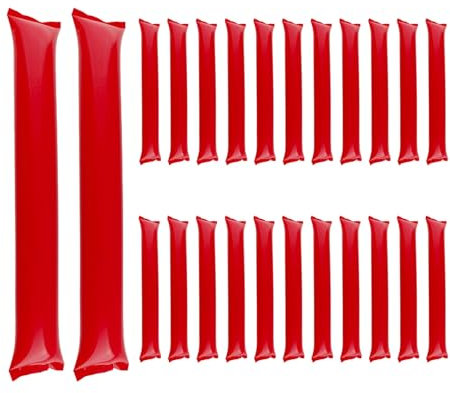 Bojueshaw 24pcs Inflatable Thunder Sticks,Team Spirit SticksPlastic Boom Cheering Noisemakers for Sports Games & Parties(Red)