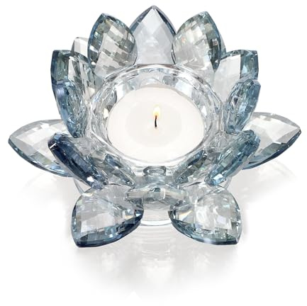 SUMTree Bougeoir en Cristal Fleur de Lotus Chandelier Support de Bougie pour Bougie Votive ou Pilier Diamètre de Bougie 4CM (Bleu)