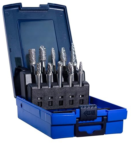 MAODWIN Carbide Burr Set,Tungsten Carbide Cutting Tools, Double Cut Rotary Files 1/4 Shank 10PCS Carbide Burr Bits High-Speed Spiral Fils for Metal, Plastic, Woodworking
