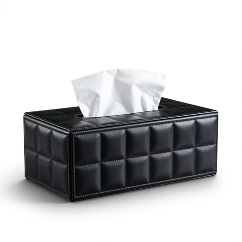 ShineHomes taschentücher Box (25×14×9.5 cm) Premium aus Wasserdichtem PU-Leder, Magnetverschluss Design Tissue (Schwarz)