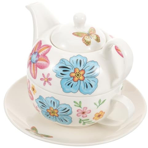 LIFKOME Ceramic Flower Teapot and Mug Saucer Set Romantic Pink Blue Elegant Tea Cups European Style Drinking Coffee Cup Afternoon Tea Accessories