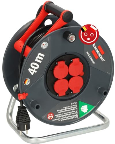 Brennenstuhl Garant V2 IP44 Outdoor Kabeltrommel 40m (Made in Germany, 4 Steckdosen mit verbessertem Berührungsschutz, Spezialkunststoff) französisches Stecksystem