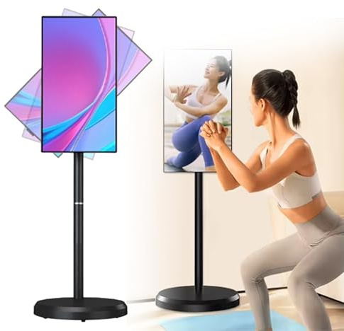 ZyKnaurral 21.5-inch Portable Smart TV on Wheels, Android OS, 1080p, Rolling Tablet,100% sRGB, ±90° Rotation, Swivel Touchscreen Monitor with Stand Black-4+64G