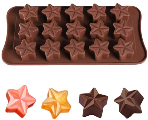 SEABABOO Stern Schokoladen-Silikonform, Sterne Schokoladenform Pralinenform Bonbonformen, Süßigkeiten DIY Backform, zur Herstellung von Schokolade Pralinen Gummibärchen 1Stück 15Löcher (Stern)