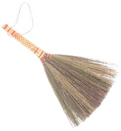 HIAKDOFT Escoba de Fibra de Palma Mano con Mango Corto para Limpieza Plumero Pequeño Ligero y Portátil para Polvo Muebles y Coches