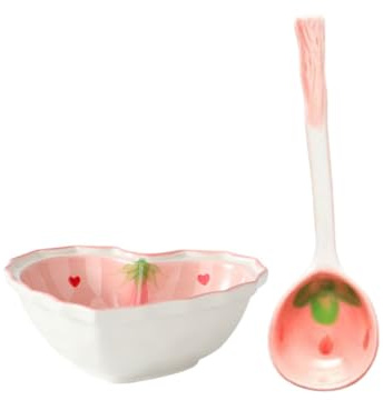 SOIMISS Tavola Ciotola Fragola con Cucchiaio Scodella Zuppa e Smaltata Mano Decorazione Sottosmalto per Insalate e Dessert e Ristoranti