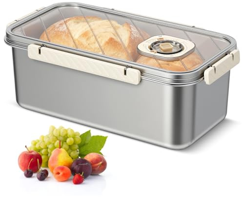 Brotkasten Edelstahl Brotbehälter Brotbox mit Sichtfenster lebensmittelecht Brotaufbewahrung Metall Brotkorb mit Deckel Brot Aufbewahren Bread Box Snackbox Lebensmittellagerbehälter Aufbewahrungsbox