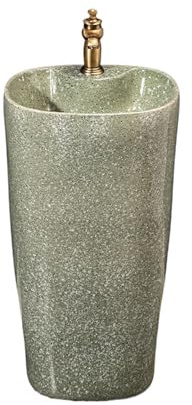 Classique Lavabo monobloc en céramique for salle de bain d'hôtel, lavabo sur pied avec robinet et kit de vidange Pratique