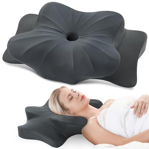 DONAMA Oreiller Ergonomique Cervical pour Les Dormeurs sur Le Côté, Le Dos Et Le Ventre, Oreiller Memoire Forme pour Le Cou et Les Épaules, avec Taie d'oreiller, 70x42x11/14cm, Gris Foncé