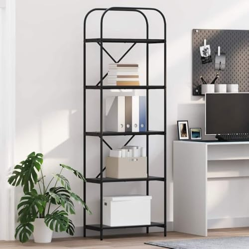 Libreria in rovere nero, 60 x 30 x 183 cm, in legno, con 5 ripiani, robusto scaffale per libri, piante, decorazioni, design moderno, versatile