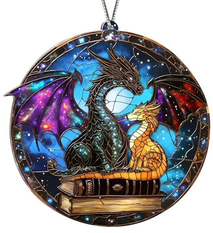 Drache Sonnenfänger, Tairn & Andarna Acryl Lichtfänger Fensteranhänger mit Dankeskarten und Umschläge, Buntglaseffekt Fensterdeko Hängend, Christmas Decorations, Geschenke für Frauen, Kinder