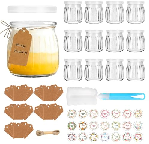 24 Piezas Tarros de Yogur con Tapa, 200ml Tarros de Yogur Transparentes con Tapa,Tarross de Cristal para Yogurt, Recipientes de Vidrio Pequeños Botes de Cristal para Pudín,Leche,Postre,Mermelada