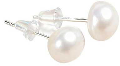 Echte Süßwasserperlen Ohrringe Damen 7mm Weiß – Perlen Ohrstecker 925 Sterling Silber, Hypoallergen, Klassischer Perlenschmuck für Frauen, Geschenk für Geburtstag, Jahrestag, Hochzeit