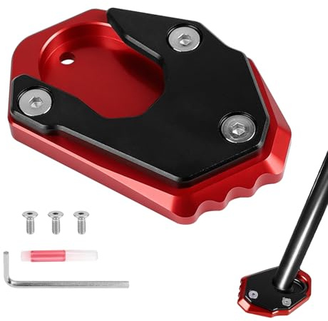 EXLECO Motorrad Seitenständer Vergrößerungsplatte, Eloxieren CNC-Alu, Rot | Motorrad Ständerplatte kompatibel mit Kawasaki Z650 Z900 Z900 RS/SE Z1000(SX) Z800 ER-6N/6F ZX-6R Ninja 300 650 1000 1000SX