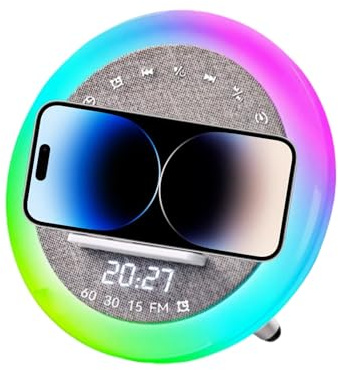Altavoz Portátil | Gadgets Geniales de Carga Rápida | Altavoz de Escritorio con Base para Teléfono e Iluminación Ambiental,para Hogar, Oficina, Dormitorio, Apartamento, Viaje y