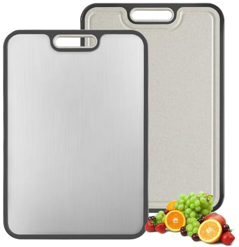 Titan Schneidebrett 2-in-1: Hygienisches Küchenbrett (Titan & PP) – Nie wieder Schimmel – Kratzfestes Cutting Board Titanium mit Saftrille – Messerfreundliche Metallplatte, Leicht & Spülmaschinenfest