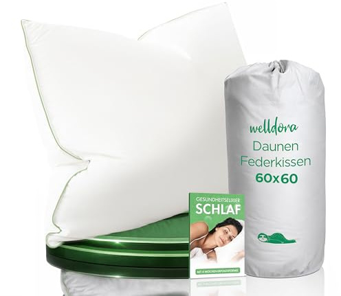 Welldora Cuscino 60x60 Alta Qualità | Cuscino Piuma d’Oca e Piumino 100% Naturali | Guanciale Cervicale Ergonomico 3 Camere Medio Duro Scientificamente Testato, Certificato Oeko-Tex. in Germania