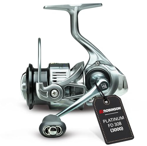 Robinson Angelrolle mit 8 Kugellagern - Rücklaufsperre - Graphitgehäuse - Aluminiumspule - 5.2:1 Übersetzung - 8kg Bremskraft - Spinnrolle - Platinum (3000)