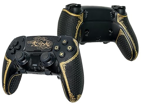 SHADOW BOOLT Controller Griffe für PS5 DualSense Edge – Anti-Rutsch, Mehrtextur, Schweißabsorbierend, Vorgeschnittenes Grifftape Set (Schwarz & Gold, 2.0 für DualSense Edge)