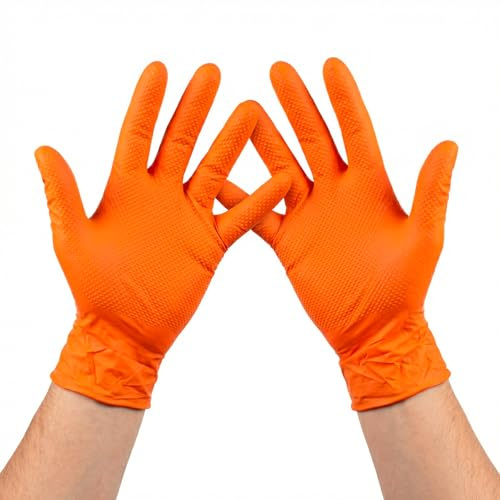KMINA Guantes Nitrilo Diamantado Naranja, Resistentes, Sin Latex ni Polvo, Para Mecánica, Talleres, Industrica, Limpieza (500, S)