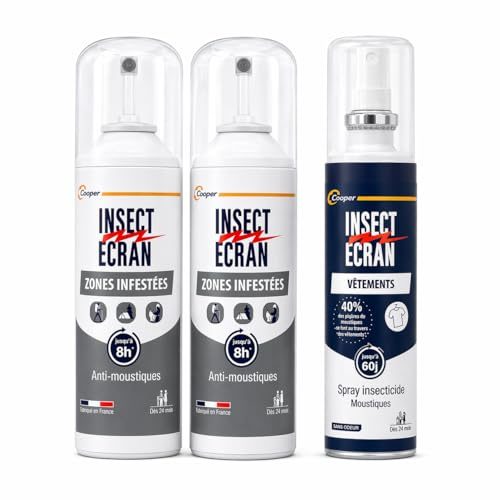 Insect Écran Zones Infestées x2 + Insect Écran Vêtements x1 | Lot de 3 | Protection Anti-Moustiques Corps & Textiles | Spray Biocide Répulsif
