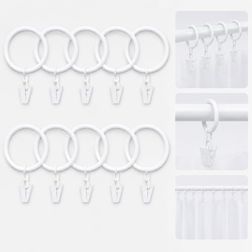 Anillas para cortina de metal, 10 unidades (anillas blancas con pinza, 10 unidades)