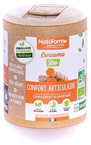CURCUMA BIO 100% Eco-responsable | Complément Alimentaire 200 Gélules Vegan | Nat & Form | Digestion Articulations | Fabrication Francaise