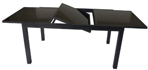 DEGAMO Ausziehtisch Torino XL 180/240x100cm, Aluminium anthrazit + Glas schwarz