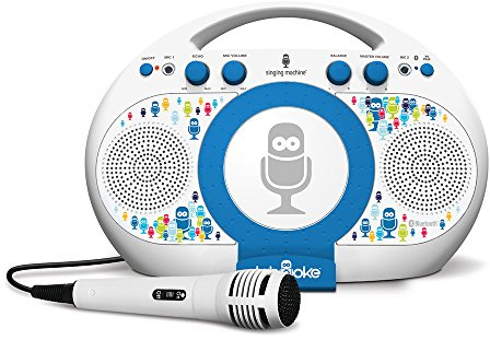 Singing Machine iSM398BT Bluetooth Tablet Kids Karaoke Machine with Microphone, Blue/White