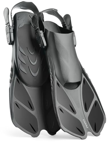 CAPAS Schnorchelflossen, Schwimmflossen Reisegröße Kurz Einstellbar zum Schnorcheln Tauchen Erwachsene Männer Frauen Kinder Offene Ferse Tauchflossen (Schwarz, L/XL)