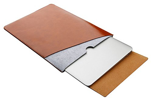 Pelle PU In Microfibra Resistente all'acqua con Feltro Laptop Sleeve Custodia Protettiva per 12 MacBook Notebook Ultrabook Tablet PC Chromebook Marrone Chiaro