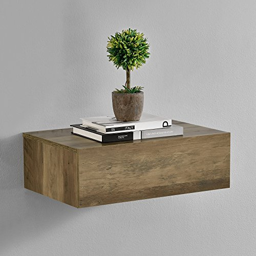 [en.casa] Wall shelf Oslo with drawer bedside table floating bedside chest of drawers hanging shelf wall board bedside console 46x30x15cm wood colors