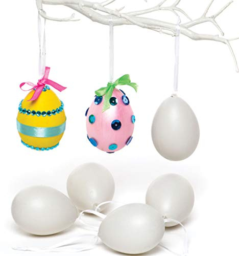 Baker Ross Ostereier zum Aufhängen aus Plastik mit Dekoband für Kinder zum Selbergestalten und Aufhängen (12 Stück), weiß