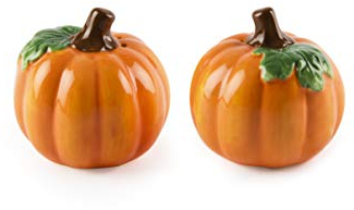 Excelsa Zucca Set Sale e Pepe Halloween, Ceramica. Tappo in Silicone, Arancione, Dimensioni: cm.6 x H.6
