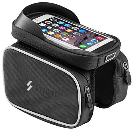 KUANDARMX Sacoche Vélo Téléphone Double Protection Anti-dérapante en TPU à écran Tactile, Conception De Bande Réfléchissante Adaptée Aux Téléphones Mobiles De Moins De 6,0 Pouces, Black