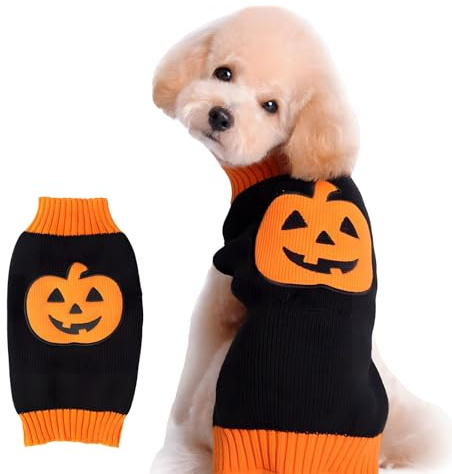 DELIFUR Hundepullover Kürbis Haustierkostüm Halloween Weihnachtsfeier für Katze und Welpen (XXS, lächelnd)