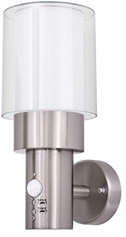 Maxkomfort Aussenleuchte mit Bewegungsmelder + 10W LED neutralweiß E27 Fassung Wand-leuchte Wandlampe Flurleuchte Edelstahl modern IP44 ASTERIA 1773 Gartenleuchte