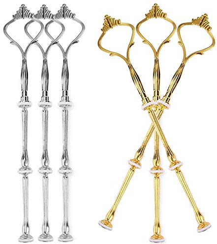 Nsiwem Etageren Stange Set 6 Sets Etagere Stangen Gold und Silber 2-3 Stöckig Etagerenhalter Metallstangen Tortenständer (Platten Sind Nicht Enthalten) Krone Form