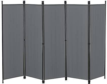 [en.casa] Raumteiler Huesca 5-teilig 250x171cm Paravent Trennwand 5-TLG. Sichtschutz Stellwand Spanische Wand Dunkelgrau
