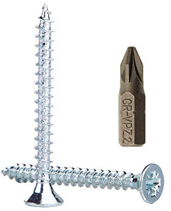 Lot de 700 vis à bois en acier zingué 4,0 x 50 mm, vis à bois pour aggloméré, vis universelles Pozi-Drive PZ entièrement filetées, tête fraisée Pozidriv (700, 4,0 x 50 mm)