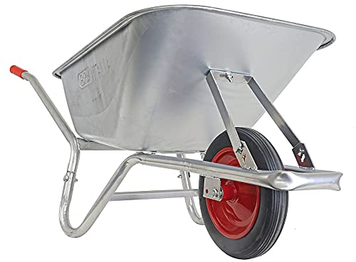BPA Schubkarre extra Wintergeeignet Schubkarren verzinkt mit Vollgummirad pannensicherer Vollgummireifen | verzinkte Wanne 100 Liter | verzinkter Rahmen | Vollgummirad schmal mit Kugellager